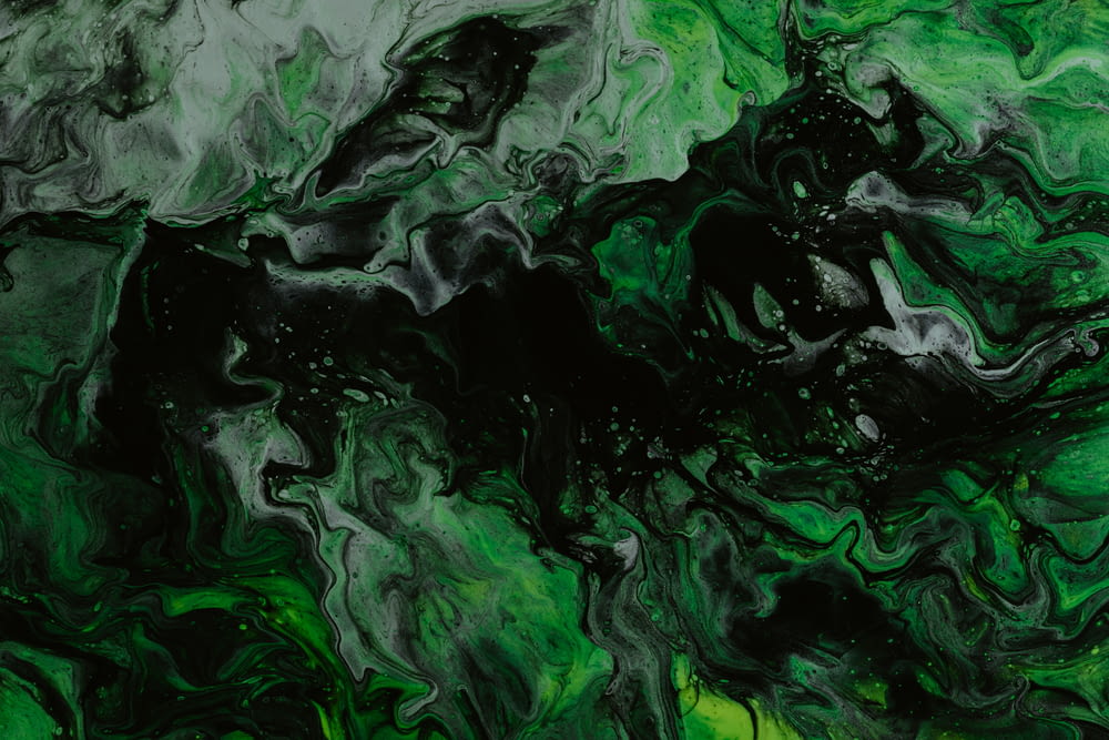 grün-weiße und schwarze abstrakte Malerei