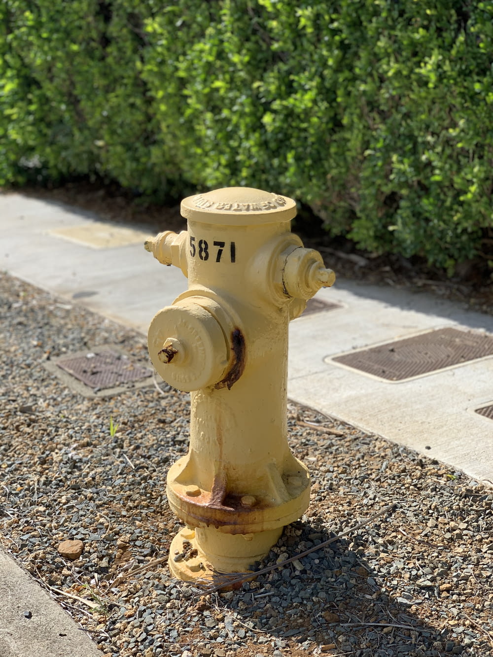 Gelber Hydrant auf grauem Betonboden