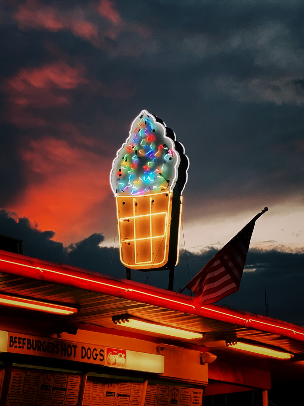ice cream in cone with us flag on top