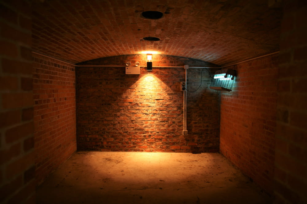 Mur de briques brunes avec ampoule