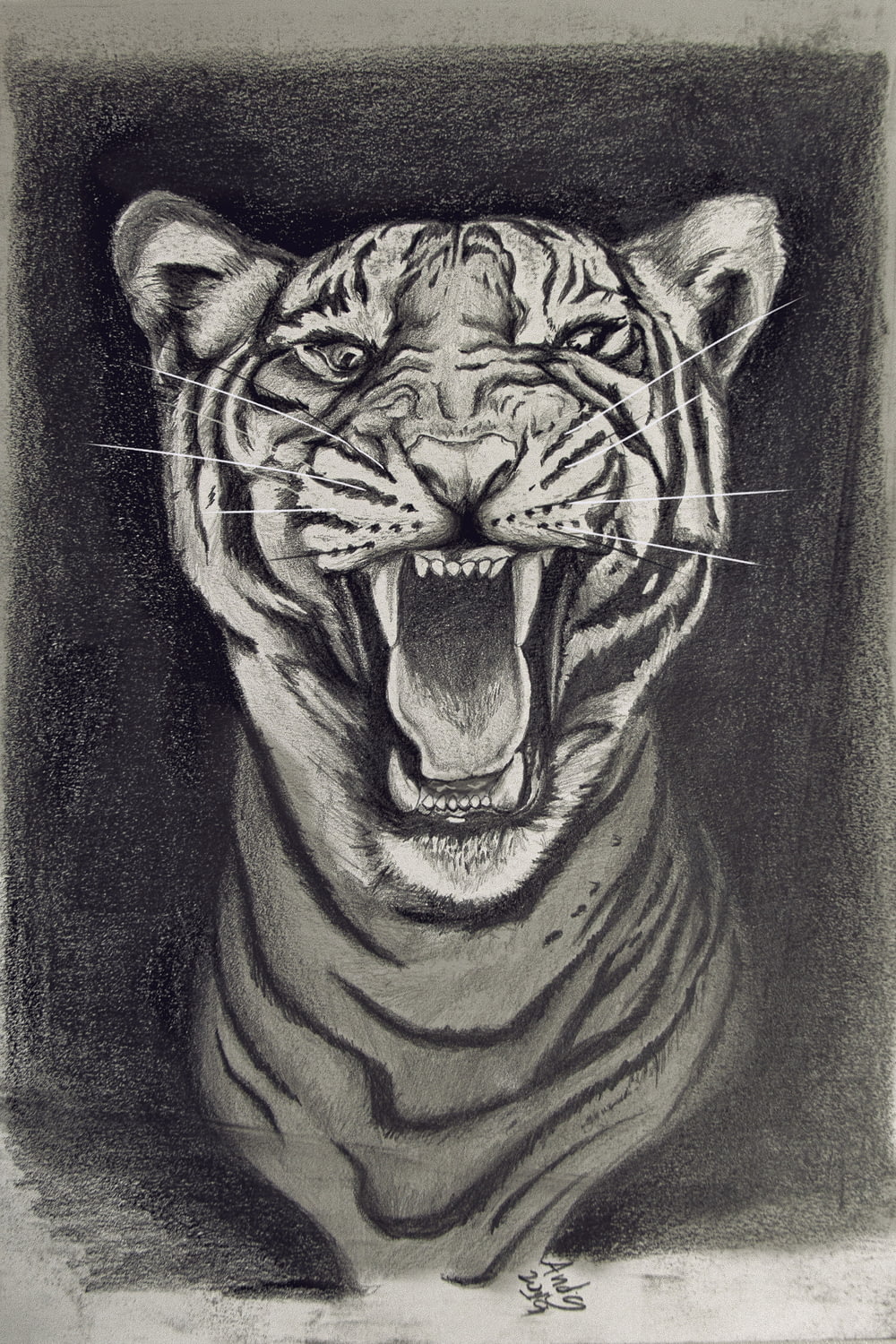 white and black tiger painting