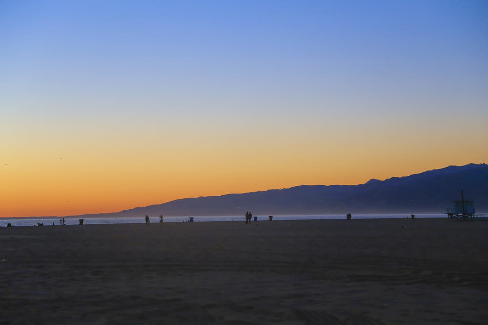 people on beach during sunset