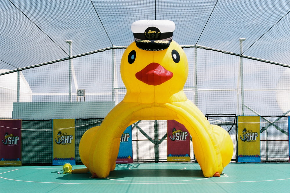 yellow and white duck inflatable float