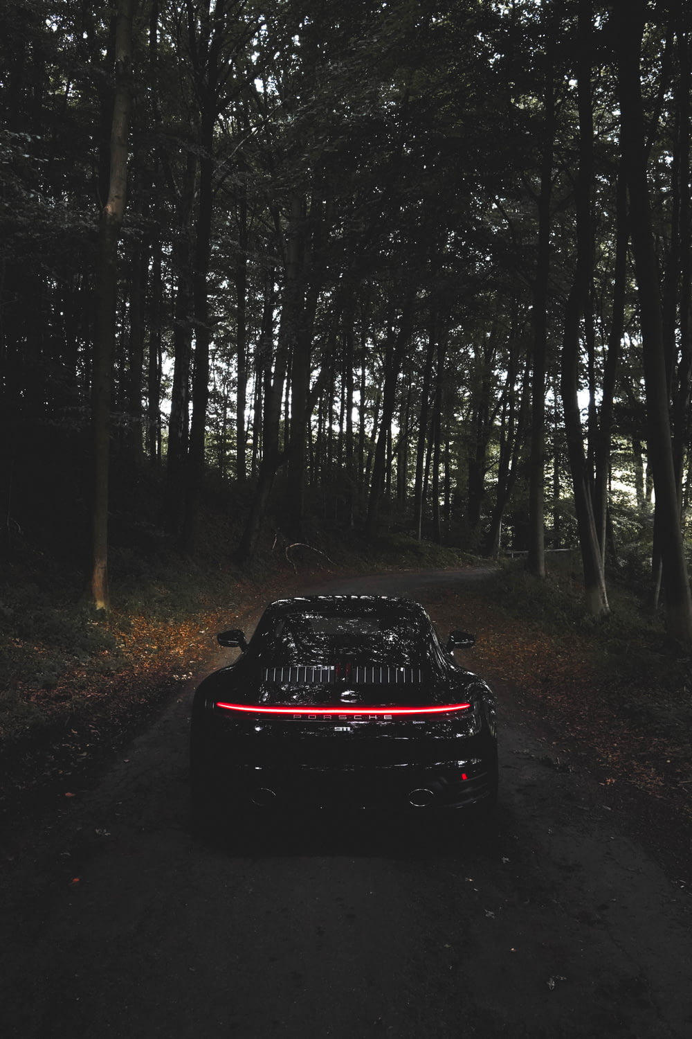 Schwarzes Auto tagsüber auf Wald