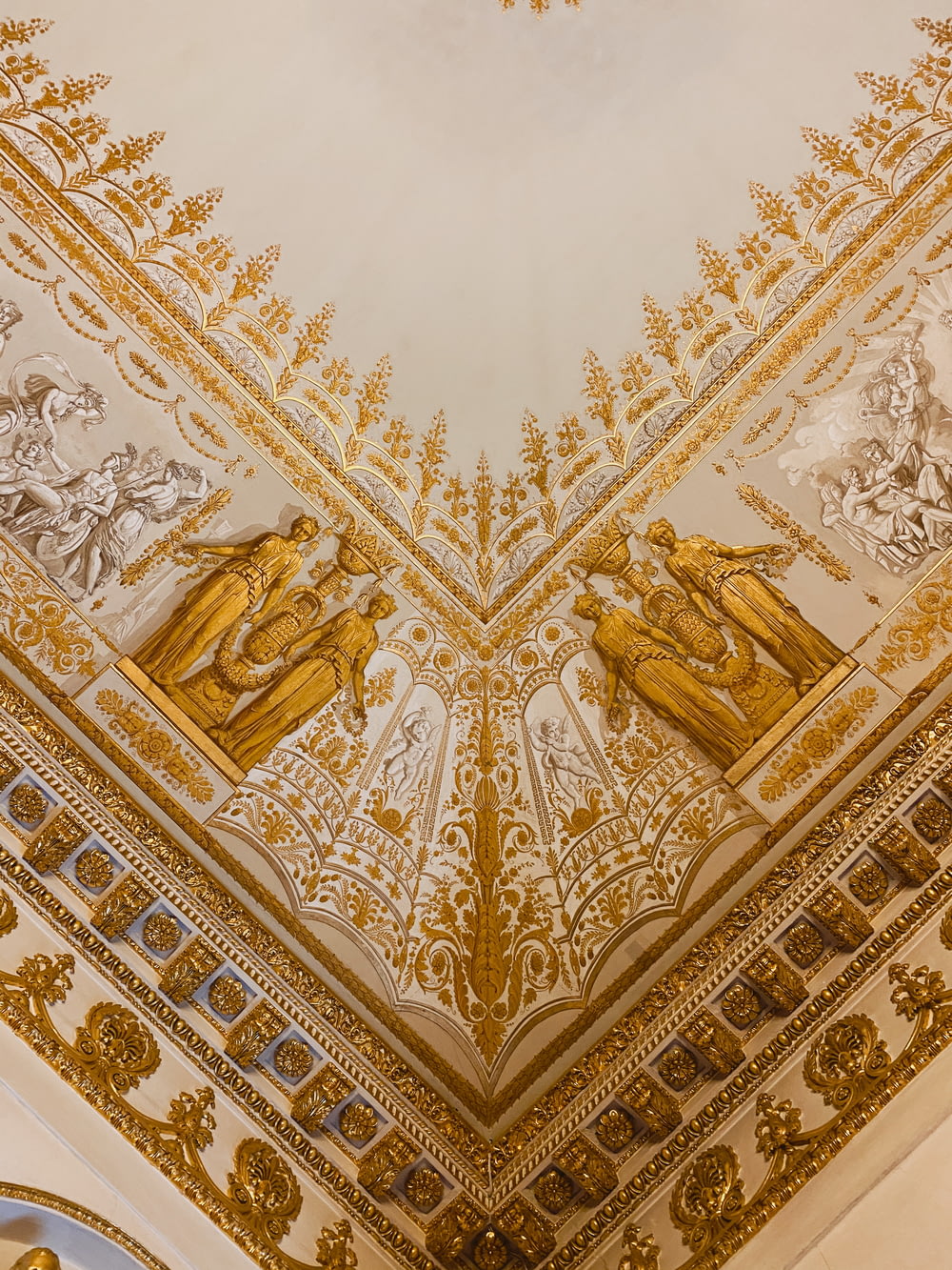 gold and white floral textile