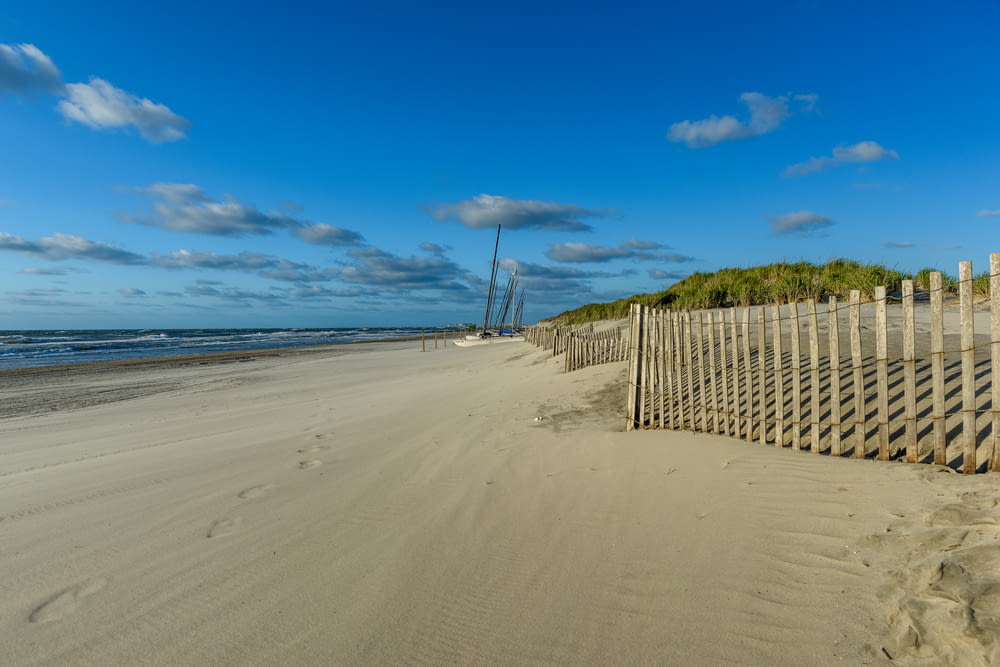 brown wooden fence on beach during daytime