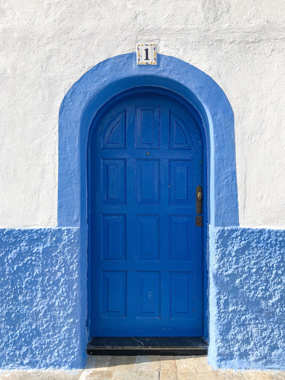 blue wooden 6 panel door