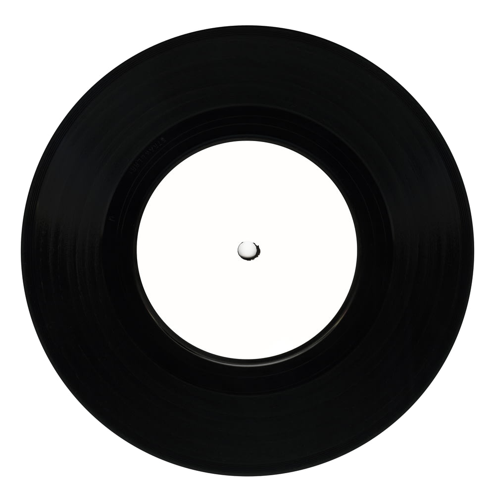 black vinyl record on white background