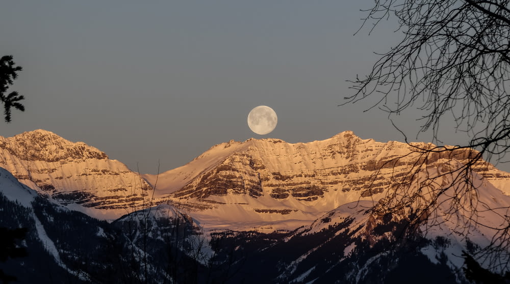 brown rocky mountain under full moon