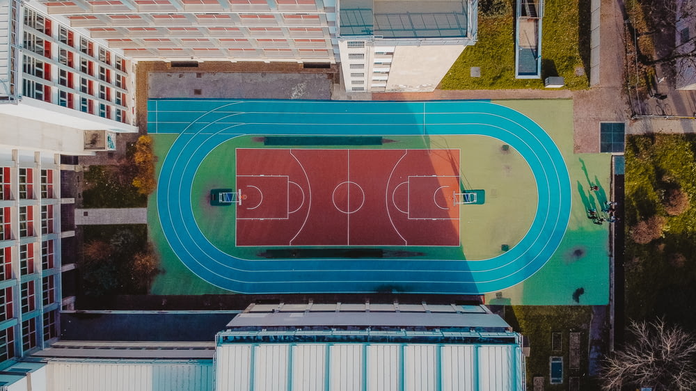 blue and red basketball court