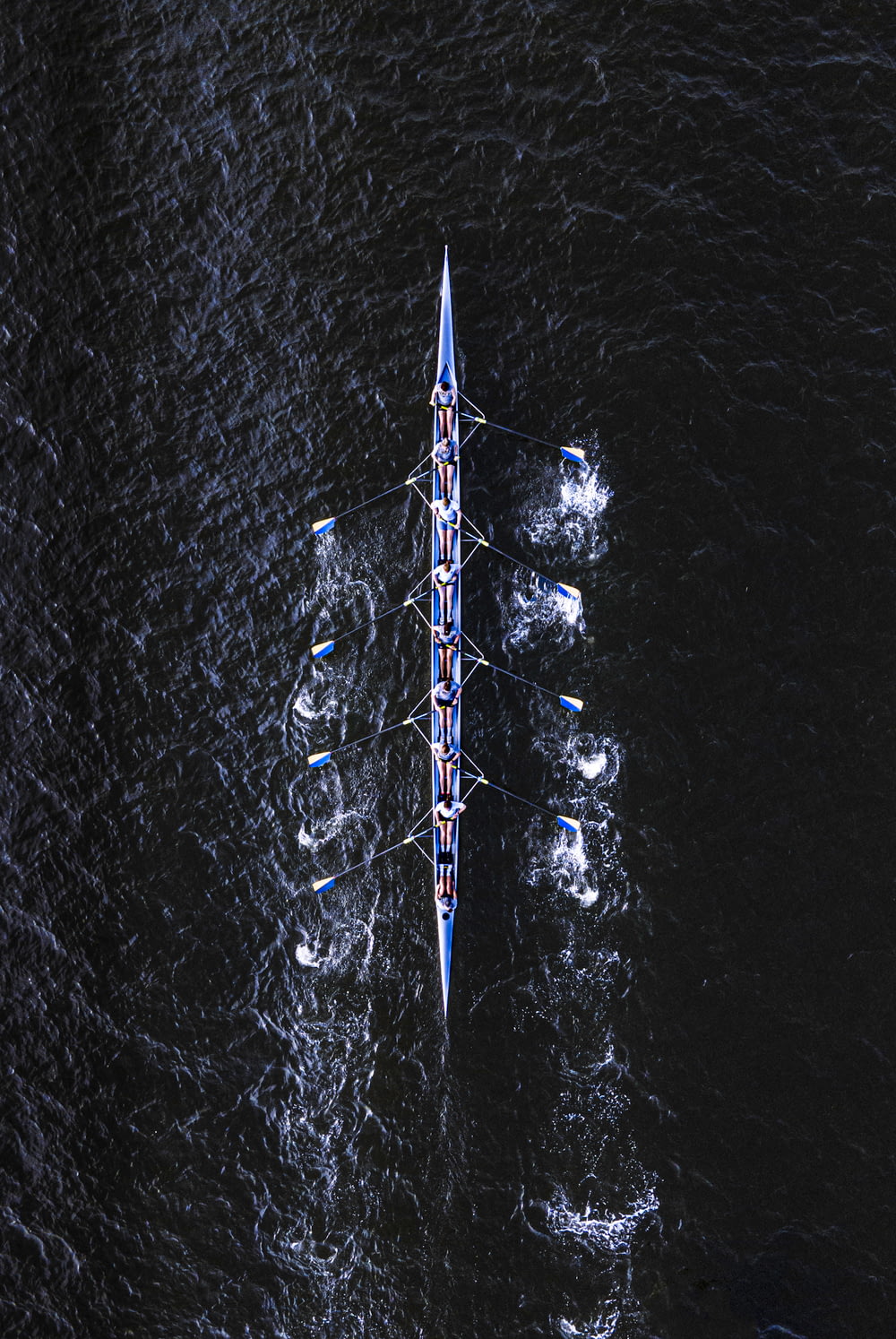 aerial view of white boat on water