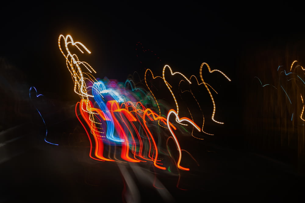 red blue and yellow light streaks