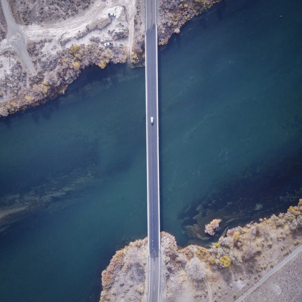 aerial view of a bridge over the water