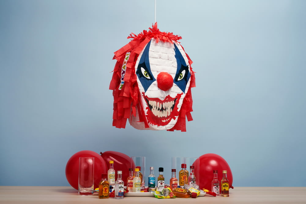 red and white clown mask