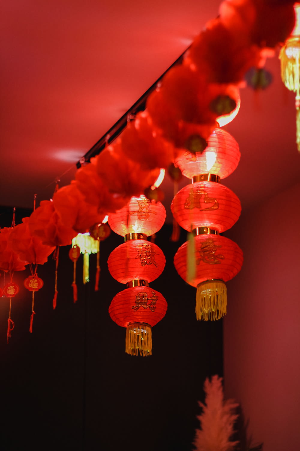 red paper lantern on ceiling
