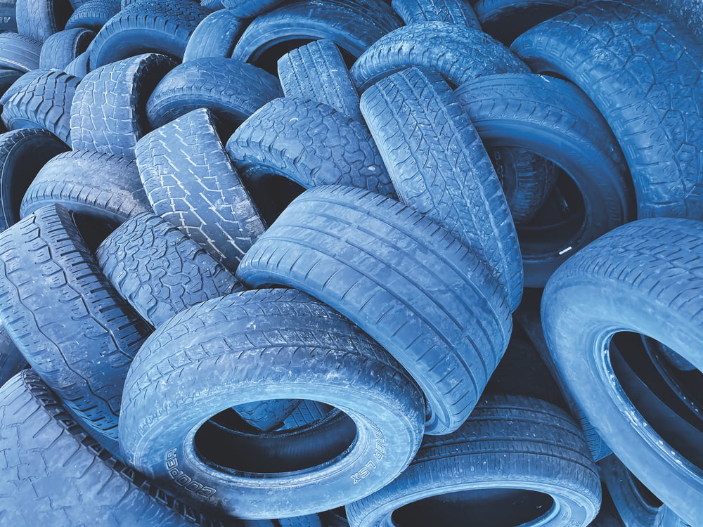 blue and black tire lot