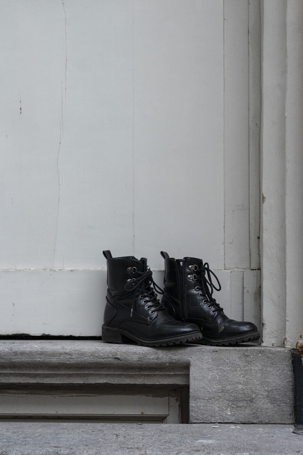 black leather lace up boots