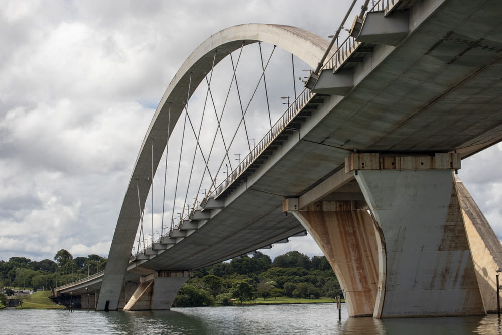 gray concrete bridge over river under gray sky