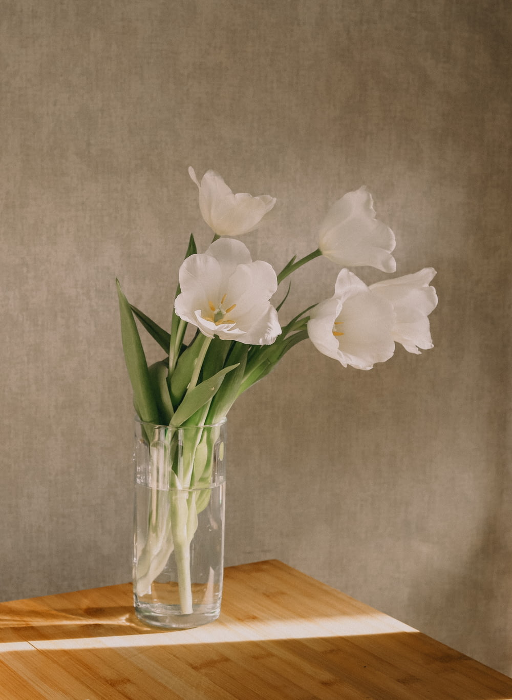 fiore bianco in vaso di vetro trasparente