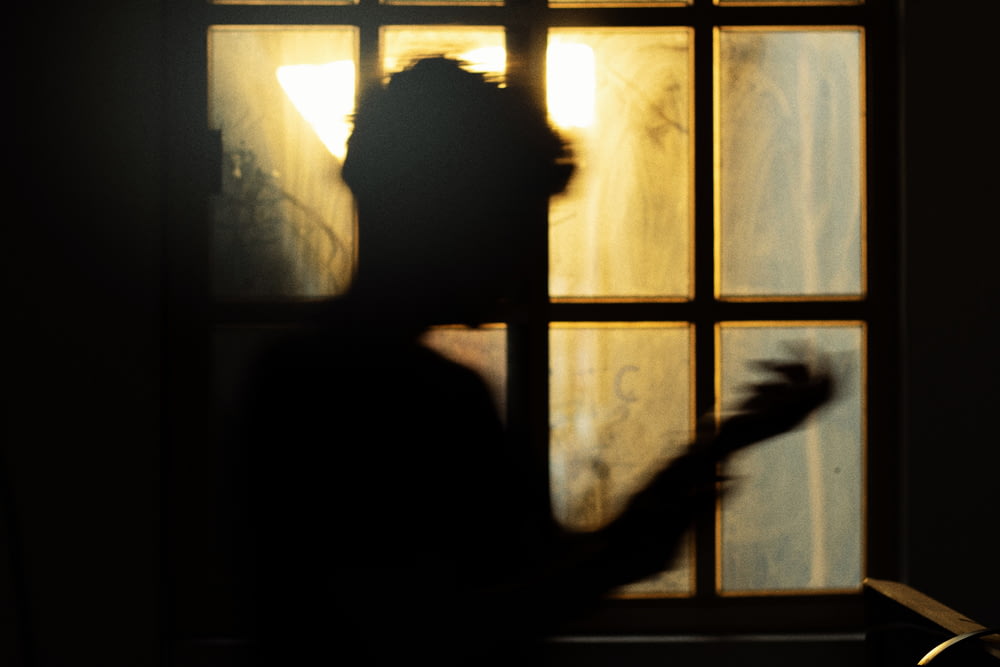 silhouette of person standing near window
