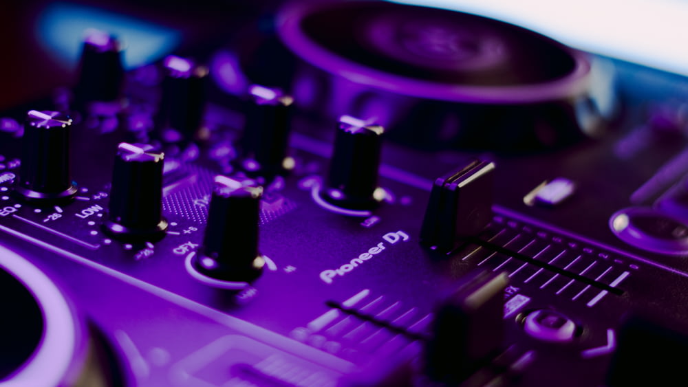 purple and black audio mixer