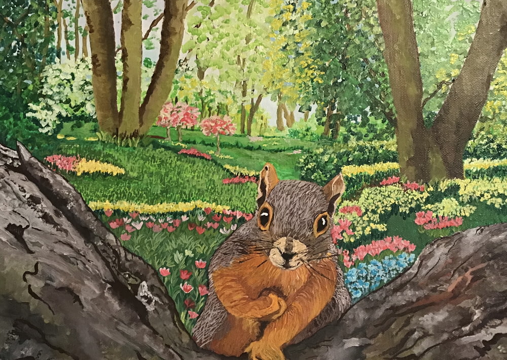 écureuil brun sur la peinture de branche d’arbre