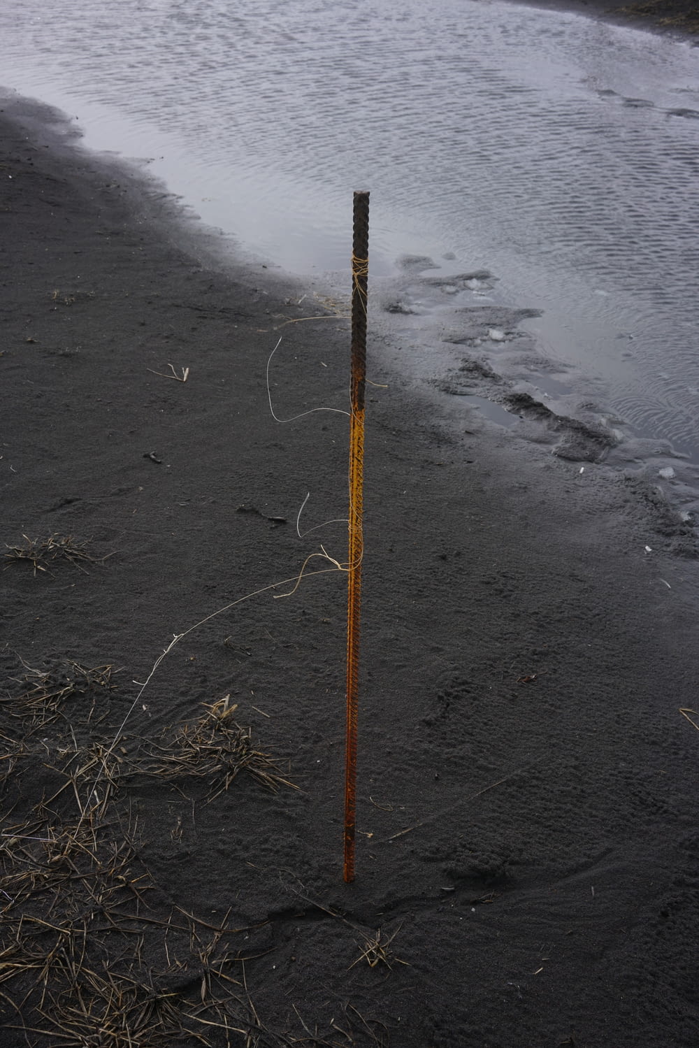 brown wooden stick on gray sand