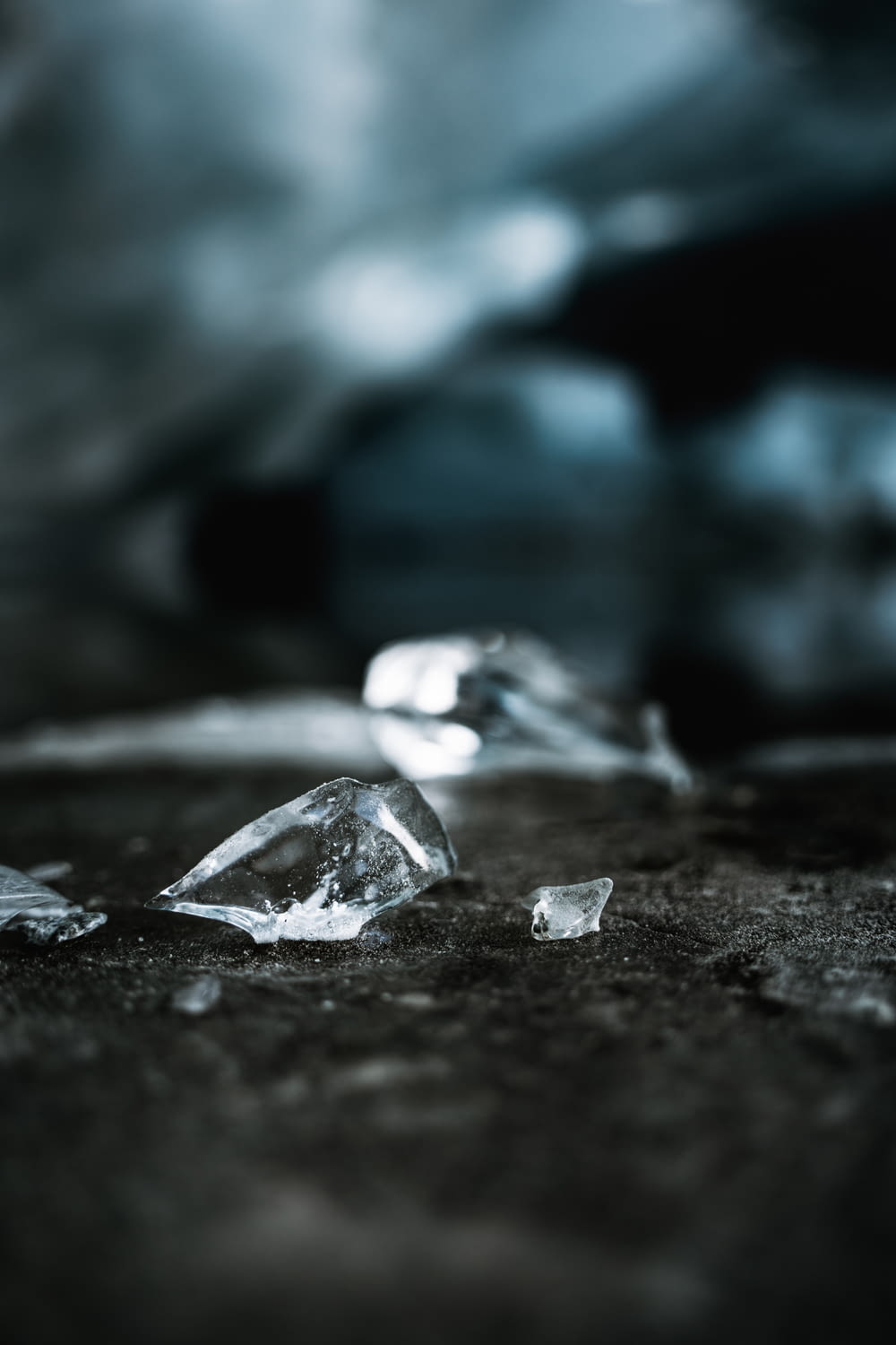 ice on black soil in close up photography