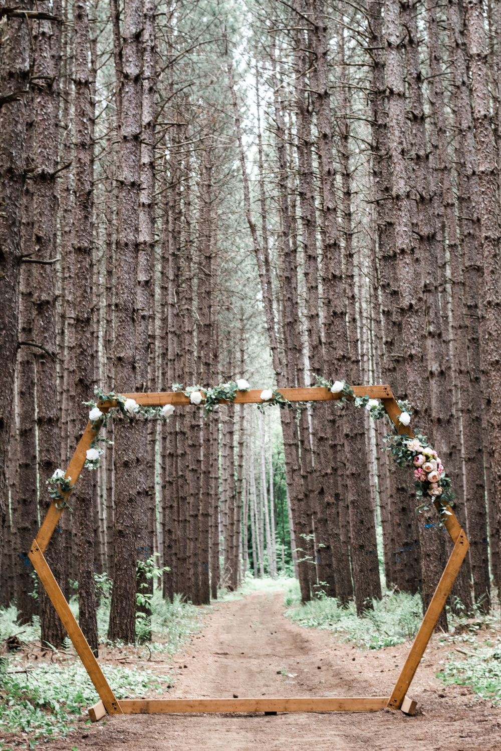 brown wooden hanging bridge on gray tree