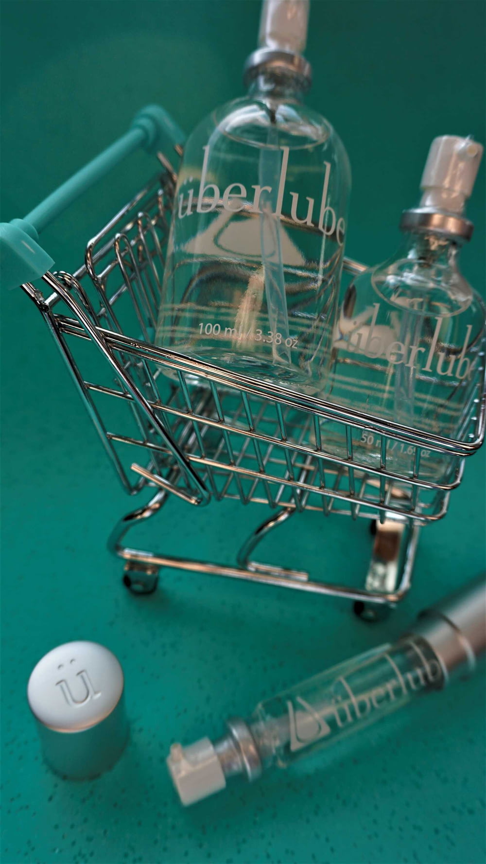 stainless steel shopping cart with white ball