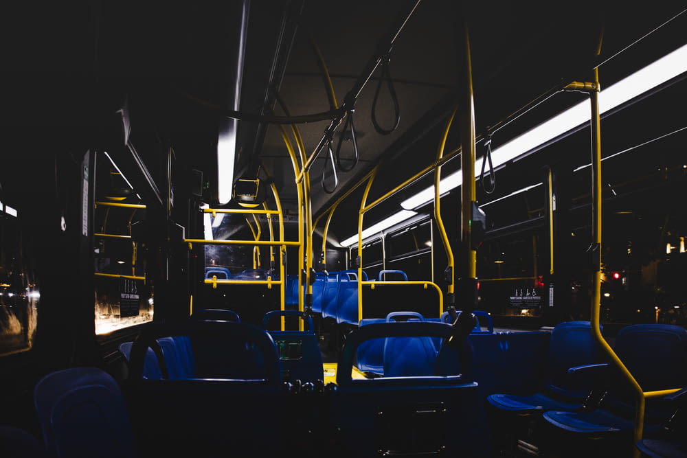 blue and black bus seats