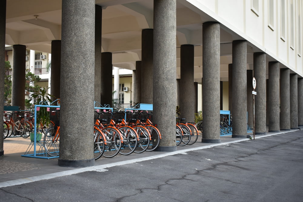 bicycles parked on a sidewalk