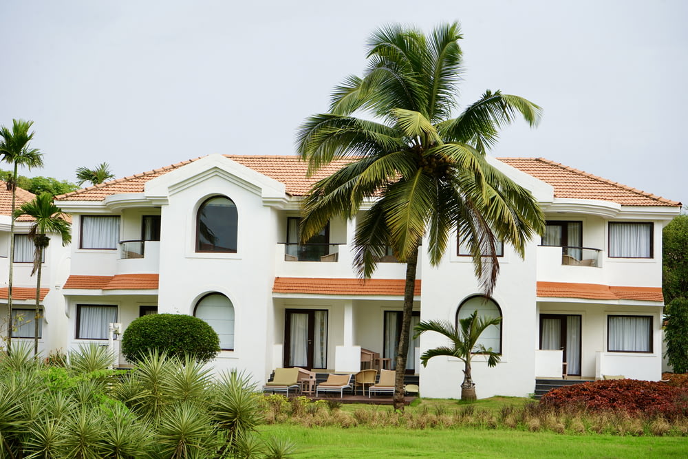 Casa de hormigón blanco cerca de Green Palm Tree durante el día