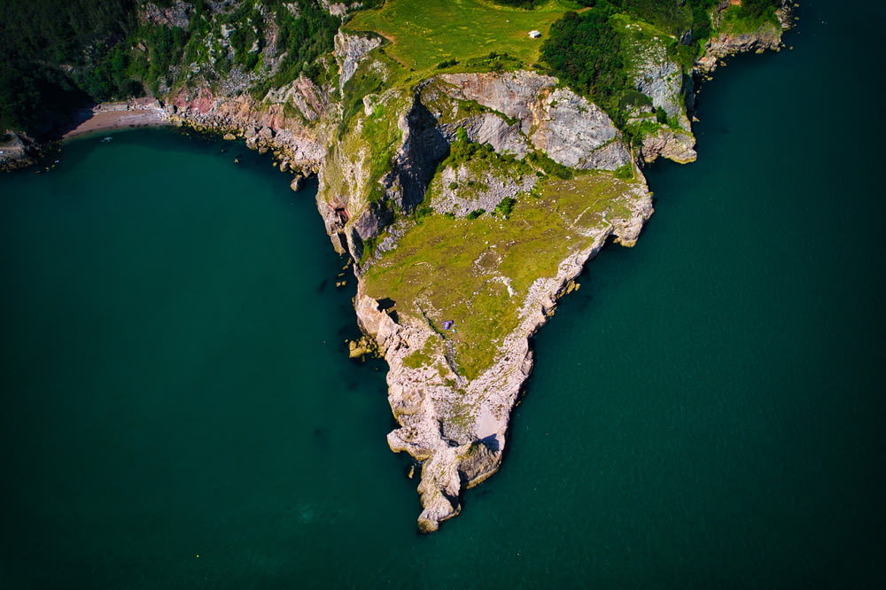 aerial view of green and gray island