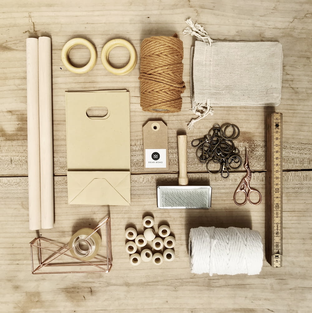 a variety of craft supplies laid out on a table