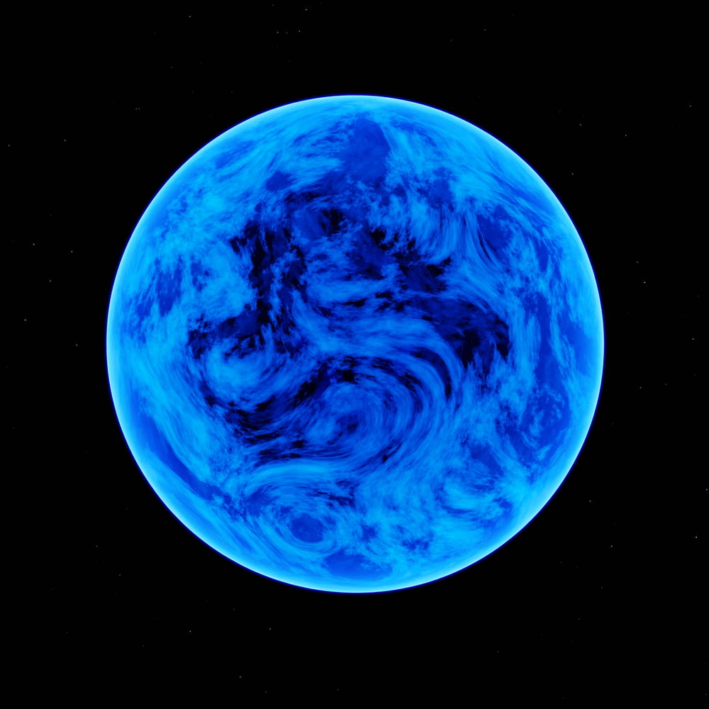 Un pianeta blu con uno sfondo nero