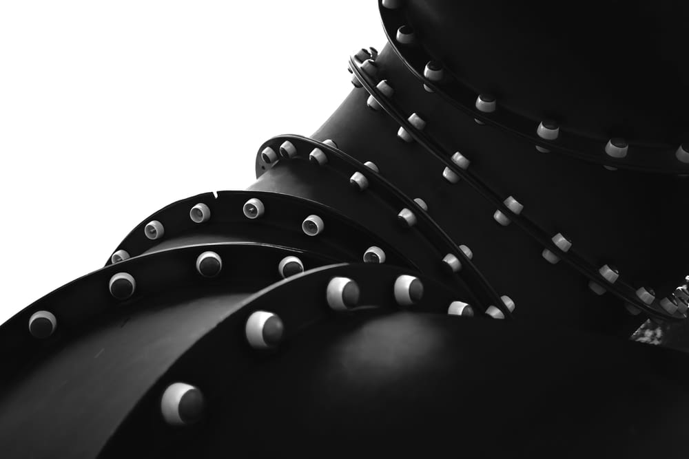 Una foto en blanco y negro del torso de una mujer