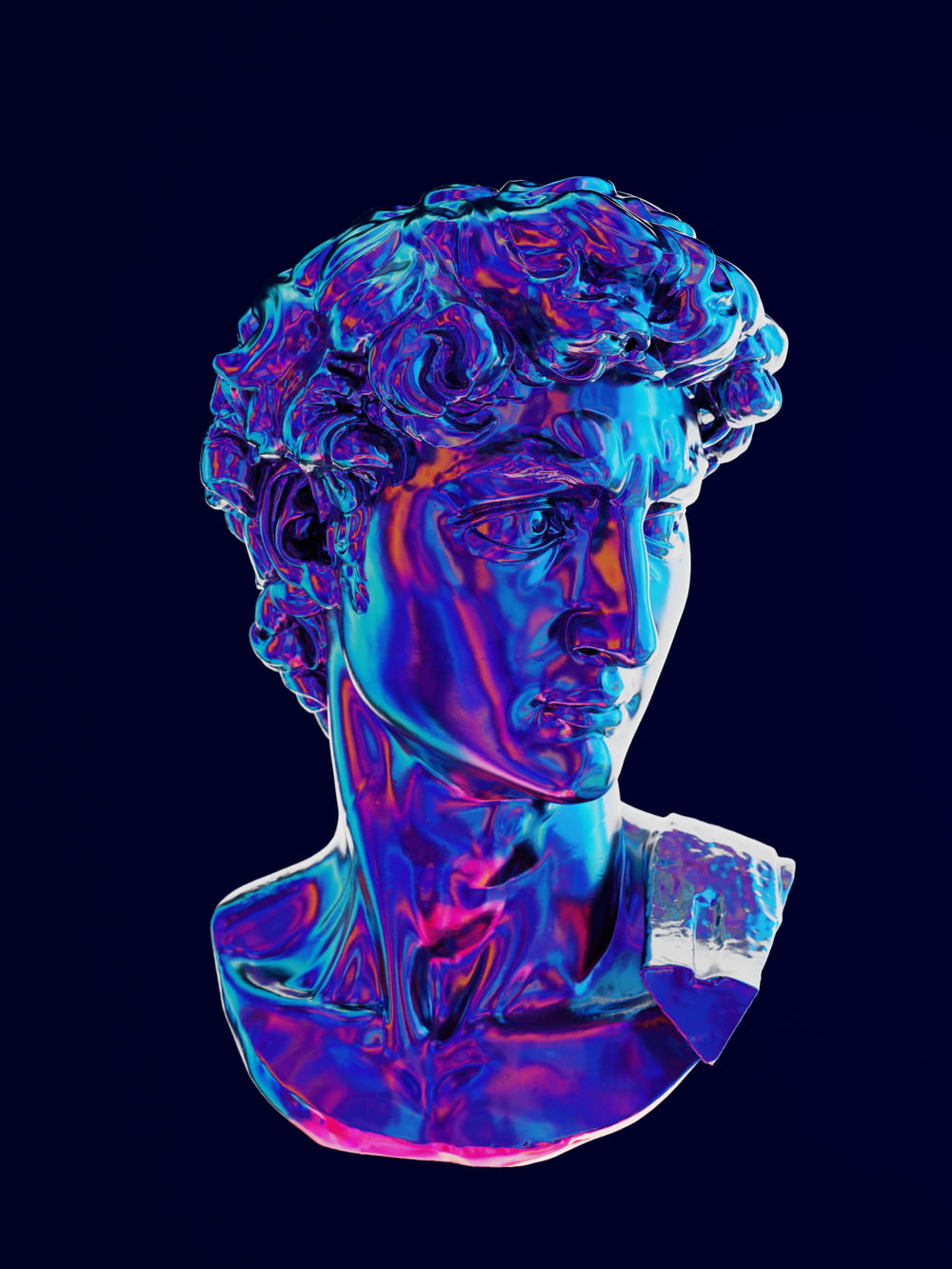 ein blau-violettes Foto des Kopfes eines Mannes
