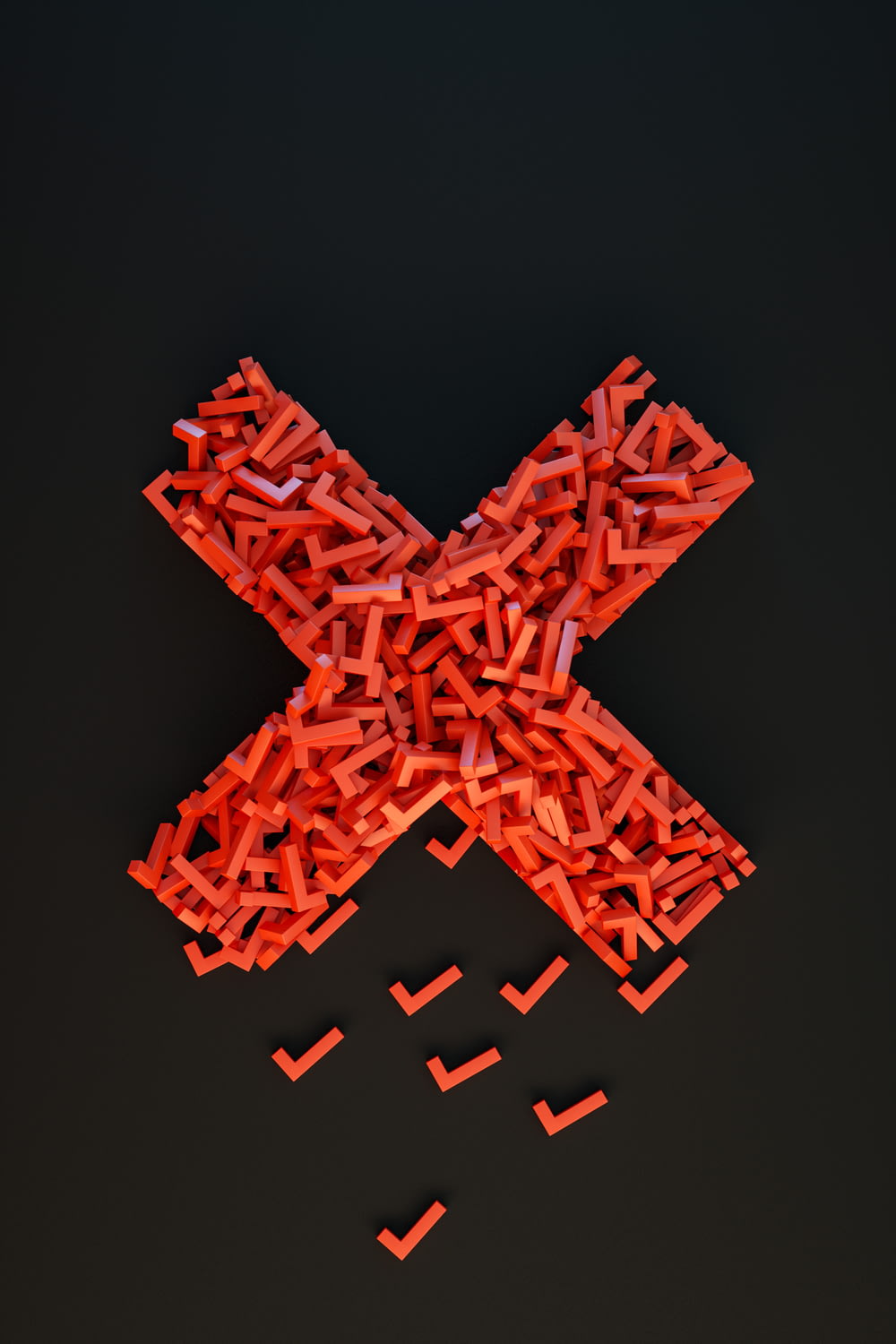 a cross made out of small pieces of red plastic
