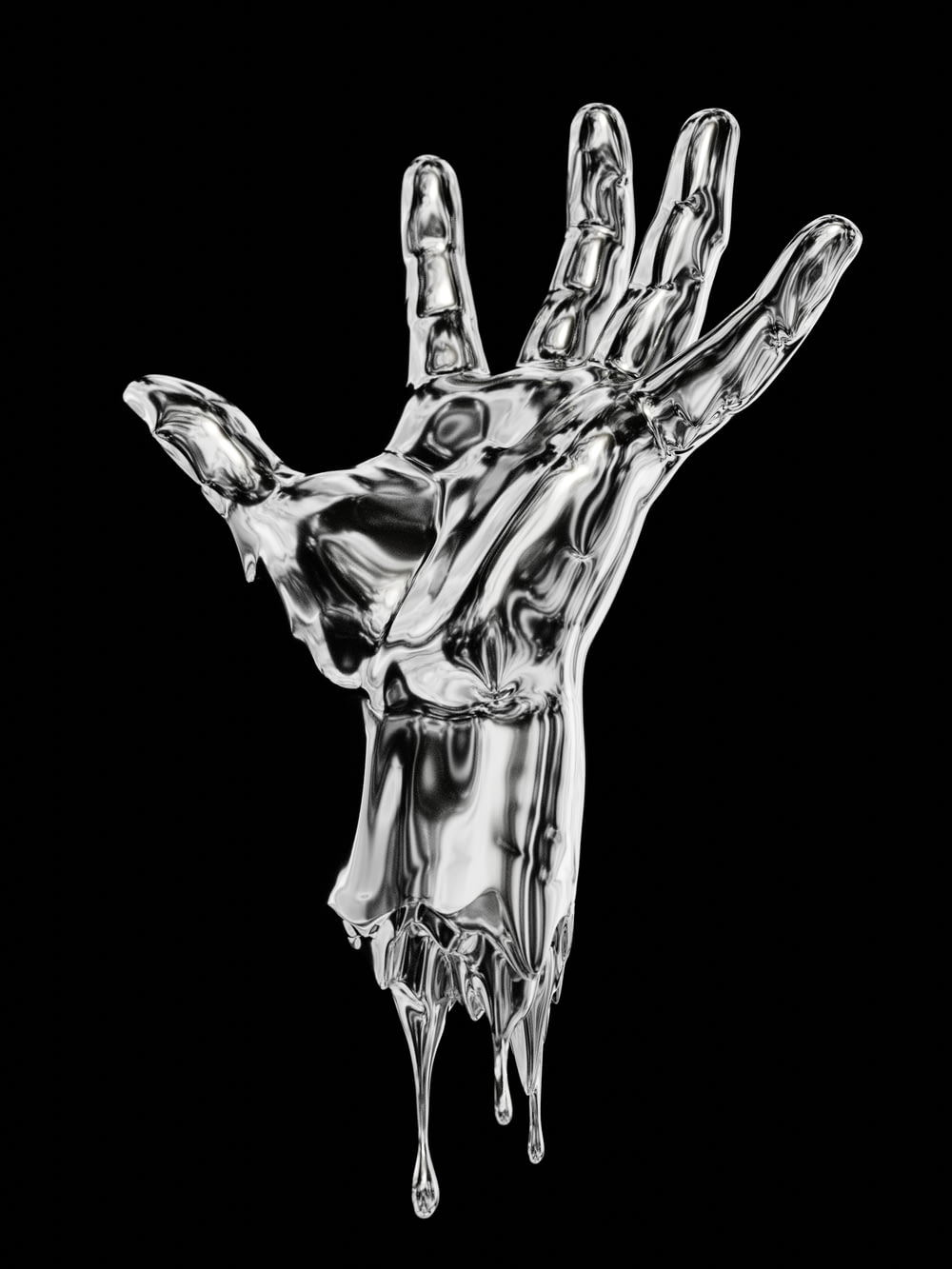 Ein Schwarz-Weiß-Foto einer tropfenden Hand