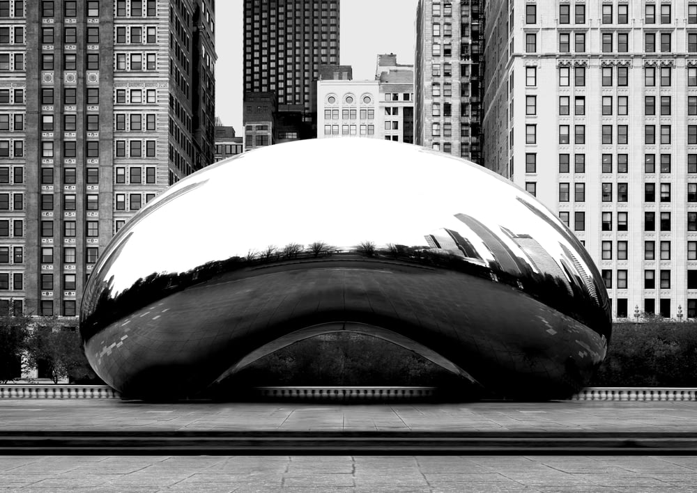 a black and white photo of a large metal object
