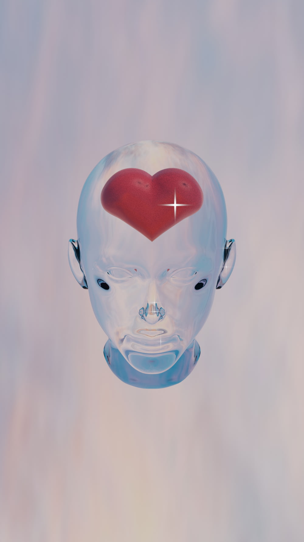 a glass head with a red heart on it