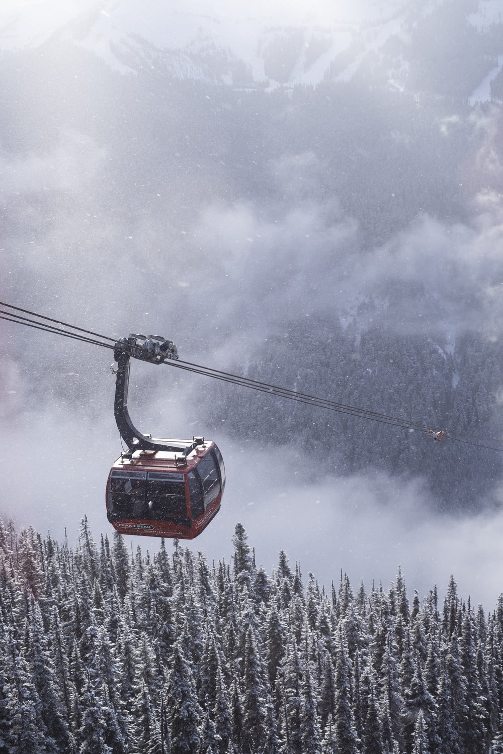 a gondola in the middle of a snowy mountain