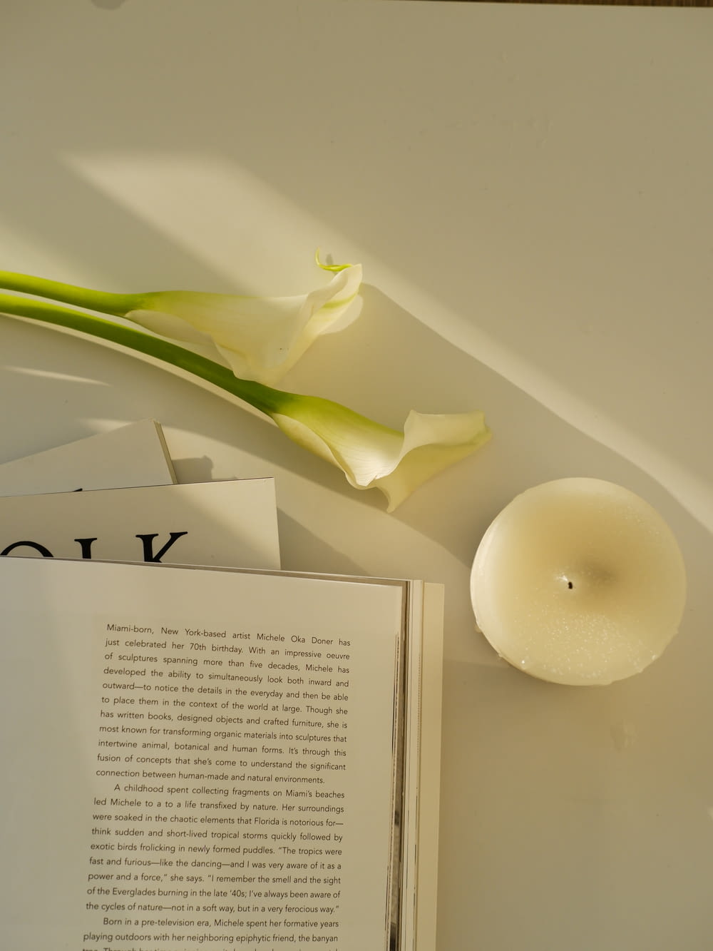 a book and a flower on a table