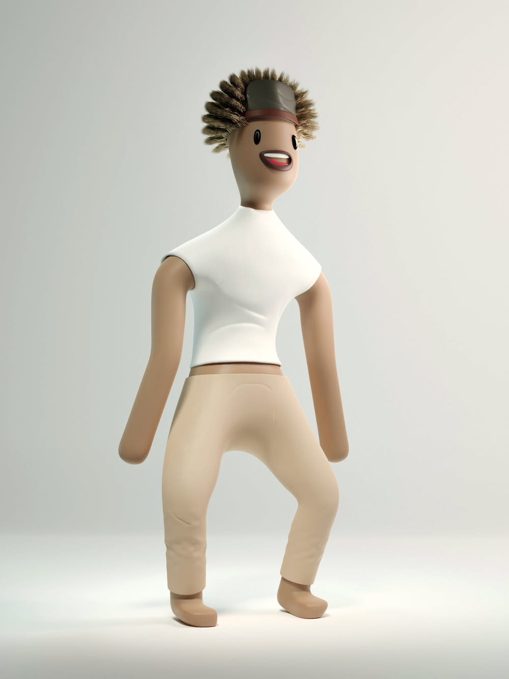 a cartoon character with a white shirt and tan pants