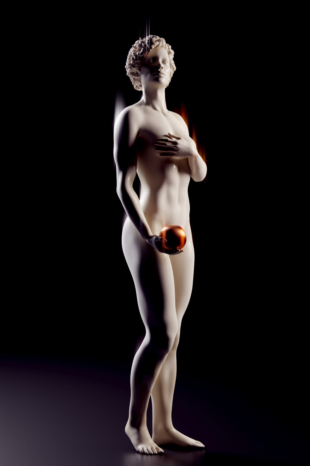 a naked man with a red ball in his hand