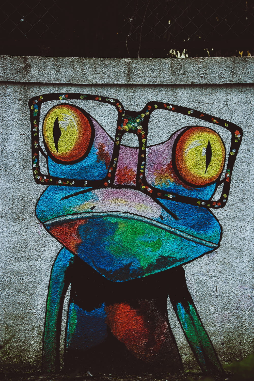 a painting of a frog with glasses on it's face