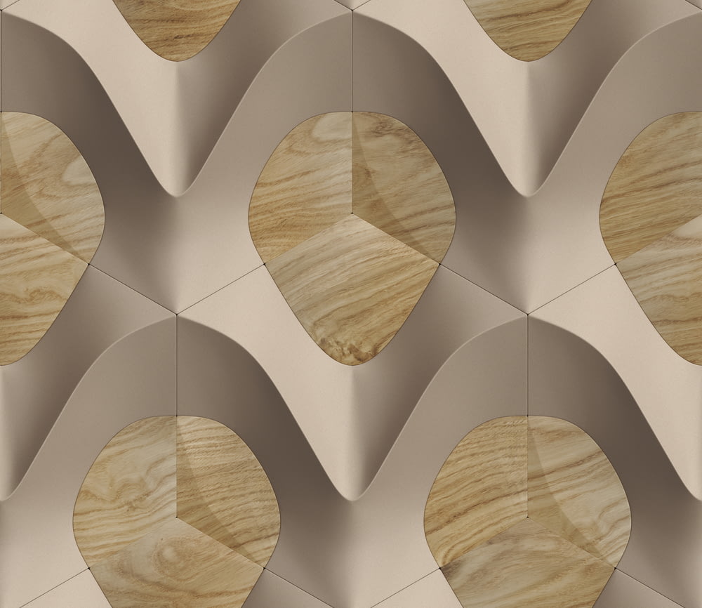 un motif de formes en bois sur un mur