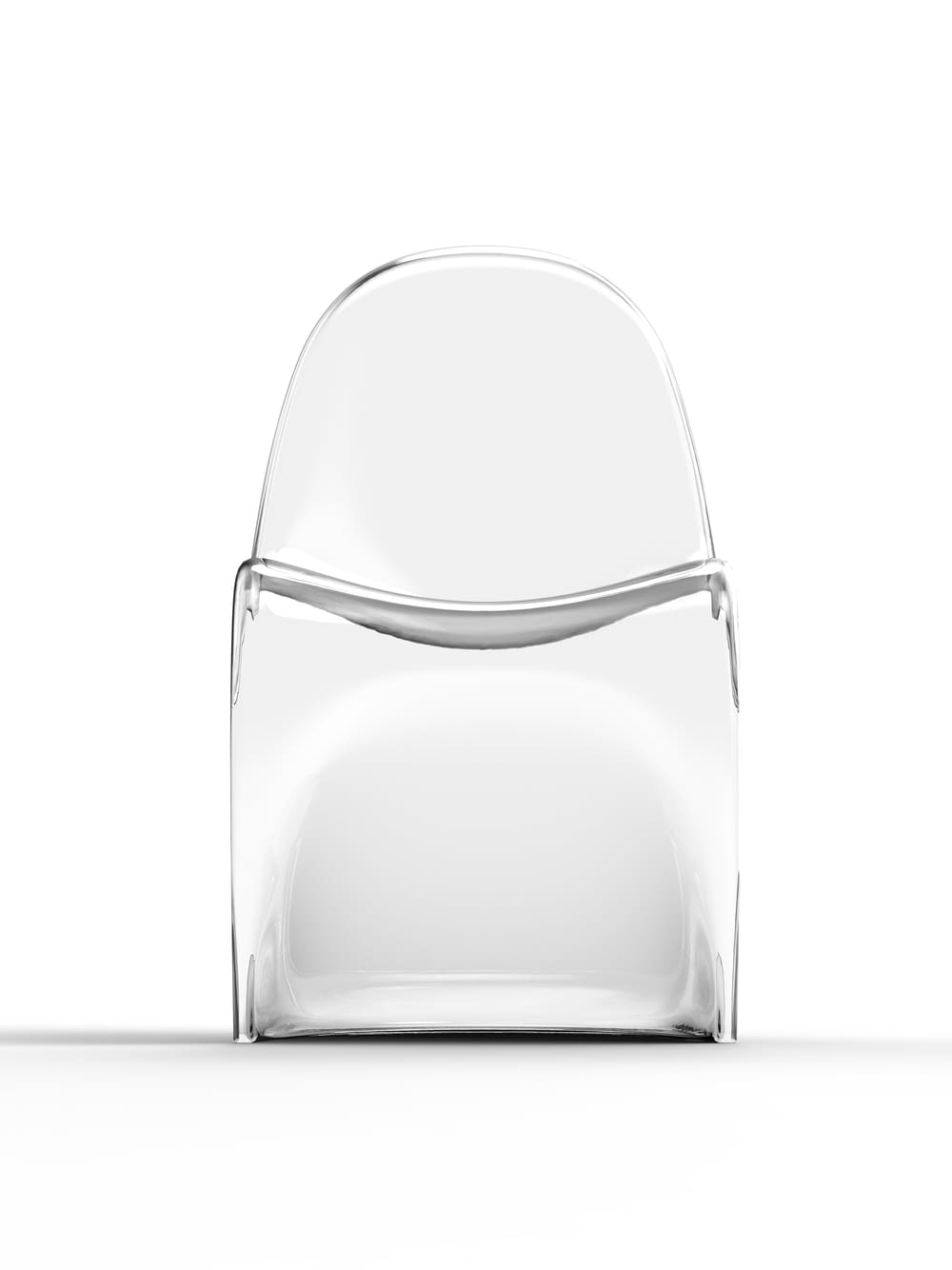 a white plastic chair sitting on top of a white floor