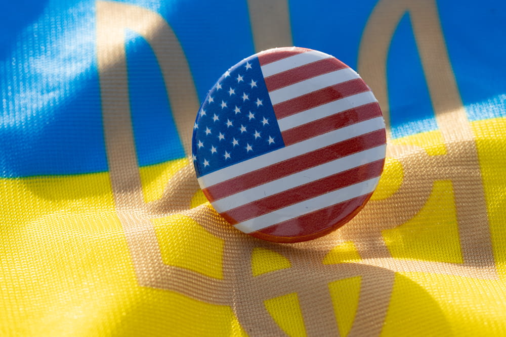 a button with the american flag on it